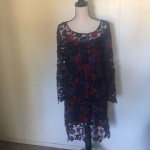 Anthropologie Dress Embroidered floral with slip